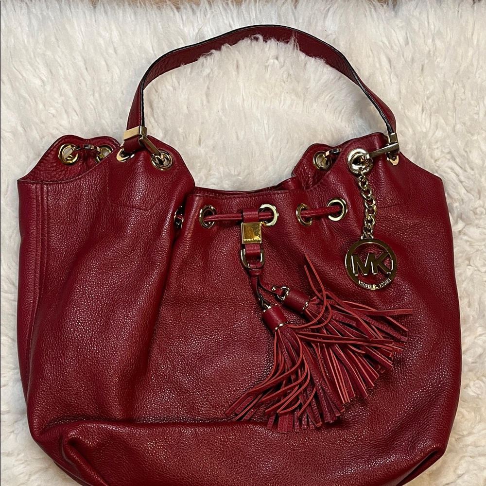 Michael Kors Burgundy  /red Leather Shoulder Bag